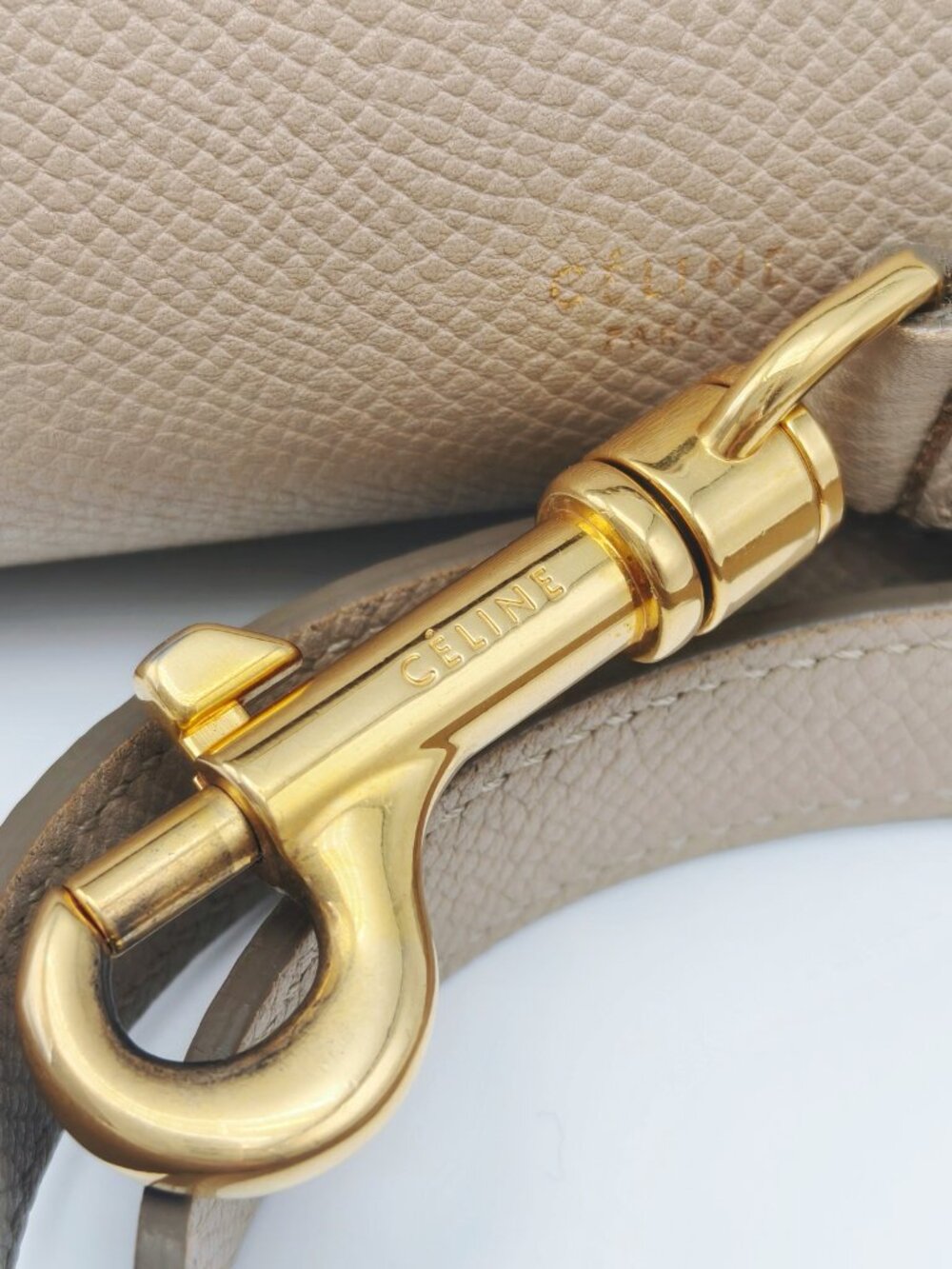 Celine Mini Belt Bag Beige Grained Leather Top Handle Handbag - Picture 13 of 13